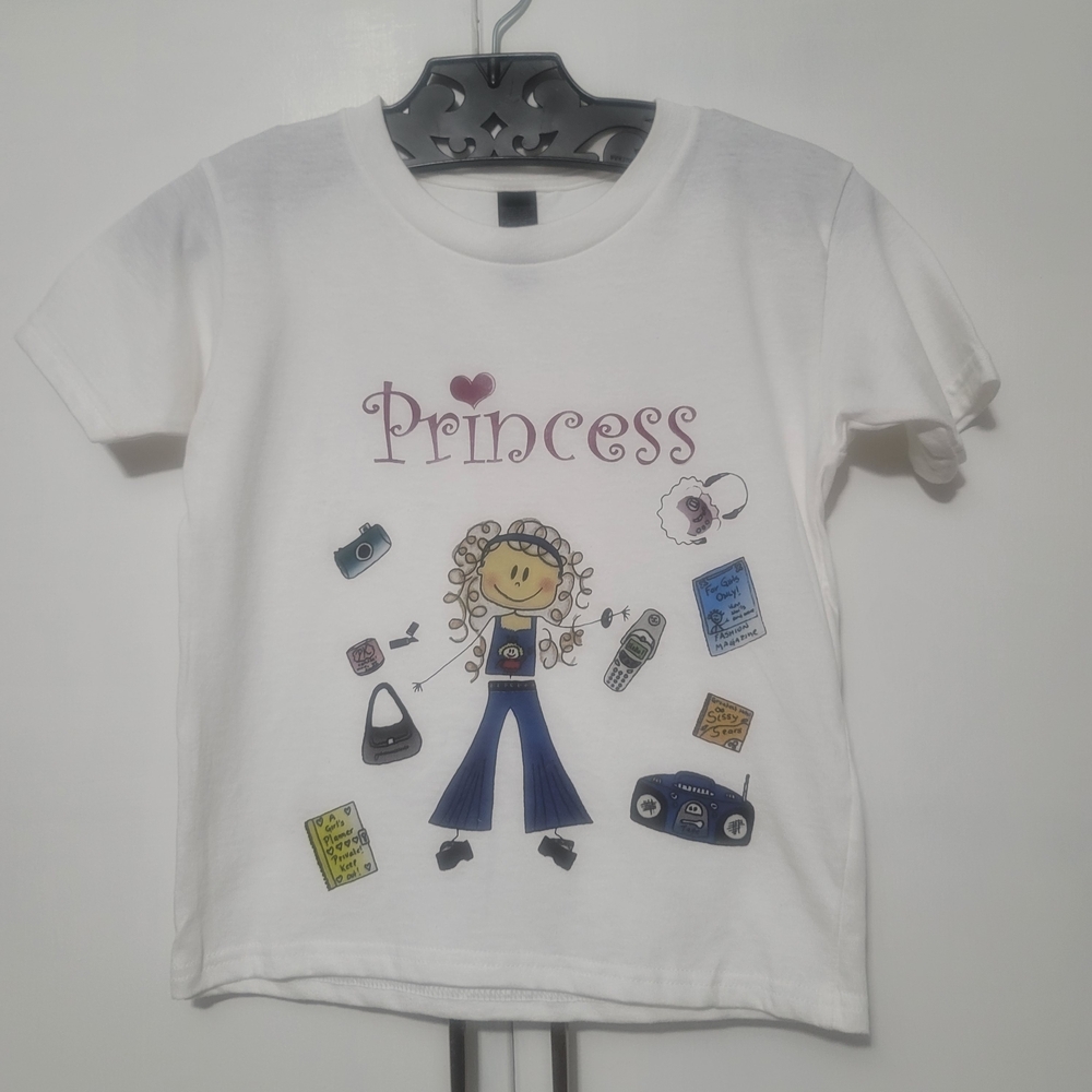 90s Gurl ,, qirls' White Princess Graphic Tee And Accessories New